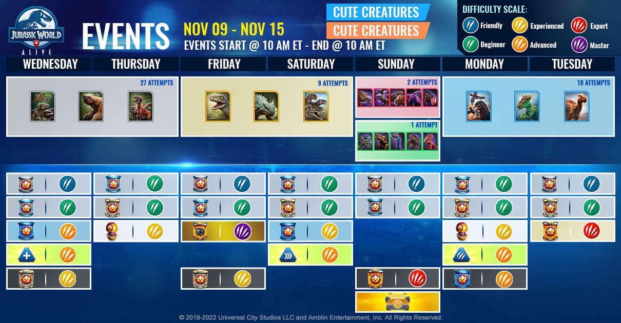 JWA EVENTS 台灣時間 11月09日~11月16日