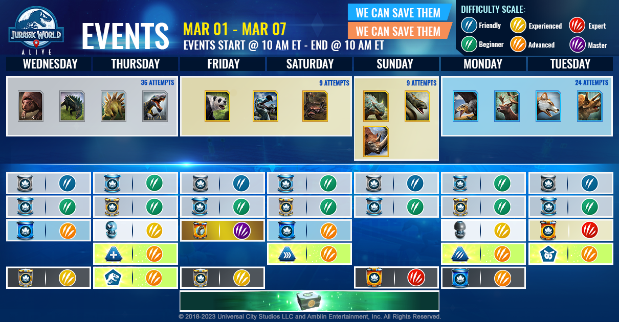JWA EVENTS 台灣時間 03月01日~03月08日