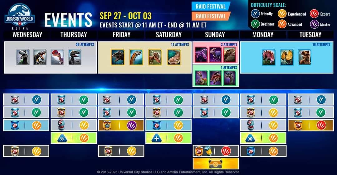 JWA EVENTS 台灣時間 09月27日~10月04日