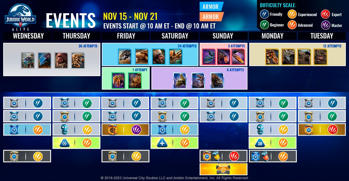 JWA EVENTS 台灣時間 11月15日~11月22日