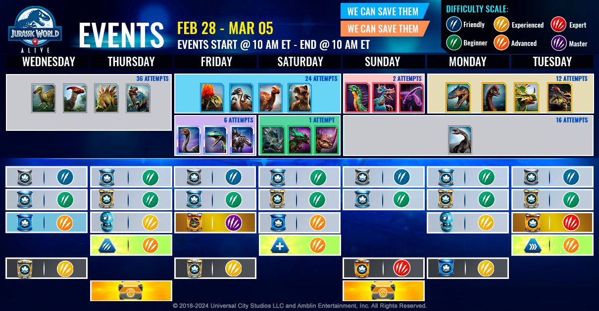 JWA EVENTS 台灣時間 02月28日~03月06日