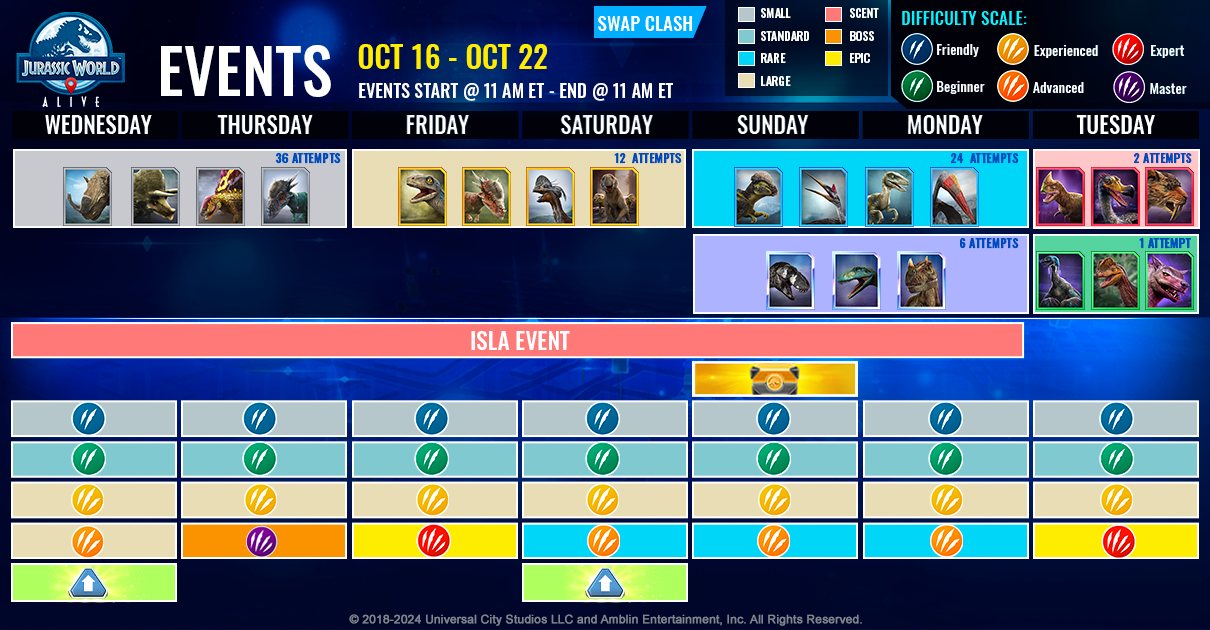 JWA EVENTS 台灣時間 10月16日~10月23日