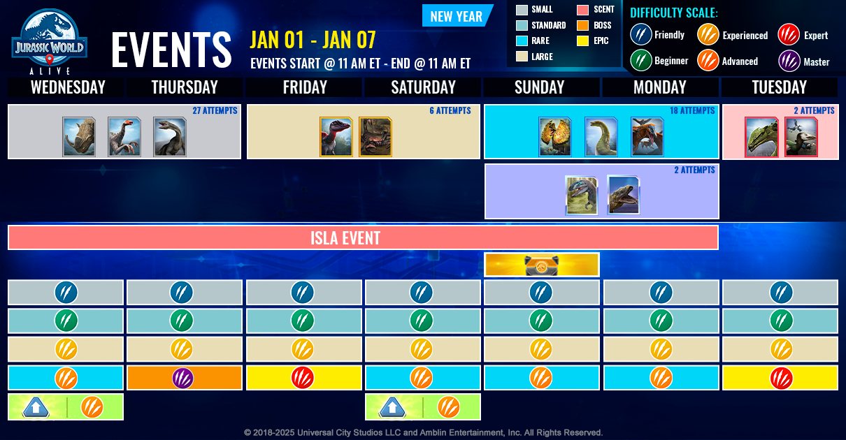 JWA EVENTS 台灣時間 01月01日~01月08日