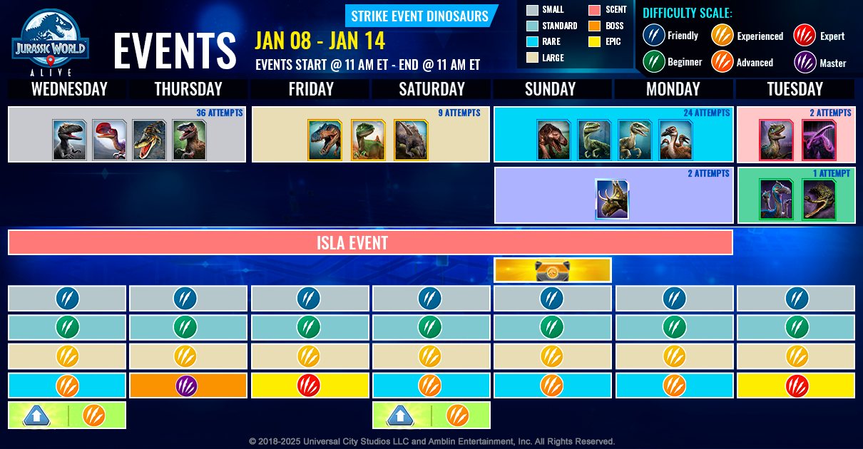 JWA EVENTS 台灣時間 01月08日~01月15日