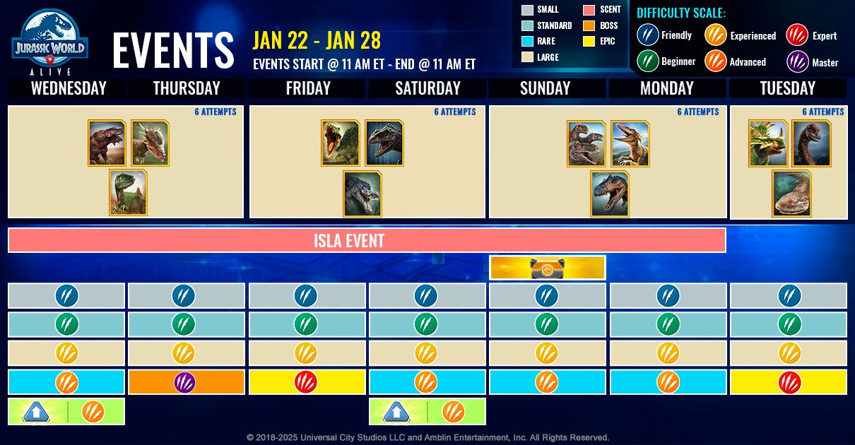 JWA EVENTS 台灣時間 01月22日~01月29日